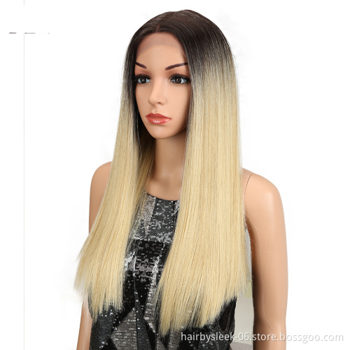 Magic Hair 20 Inch Synthetic Straight Hair Lace Front Wig Natural Hairline Heat Resistant Fiber Hair Middle Part For Black Women